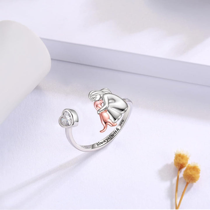 925 Sterling Silver Dog Ring with White Zirconia – Adjustable Ring