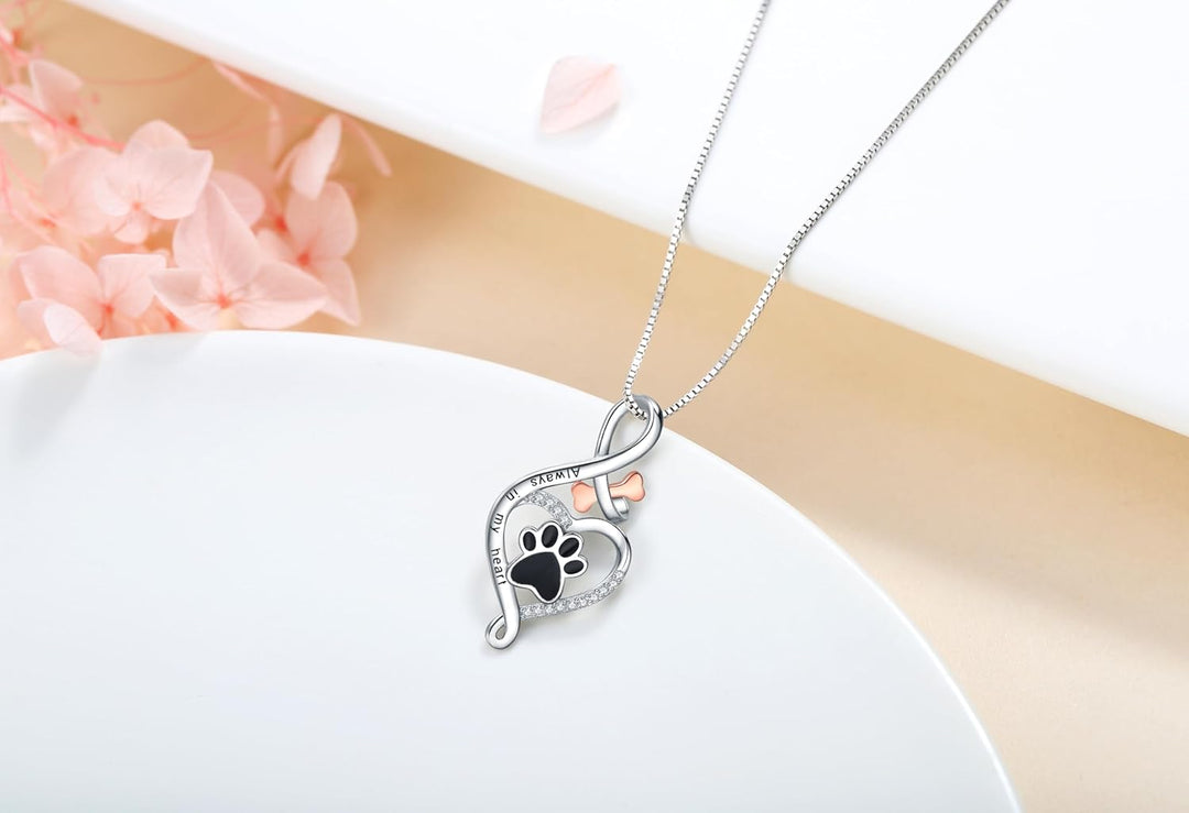Lucky Necklace with Paw, Heart, and Bone – Pendant "Always in My Heart"
