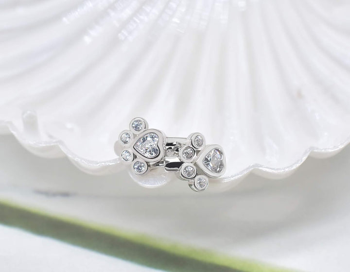 Small hoop earrings with paw print design – Huggie animal earrings for women