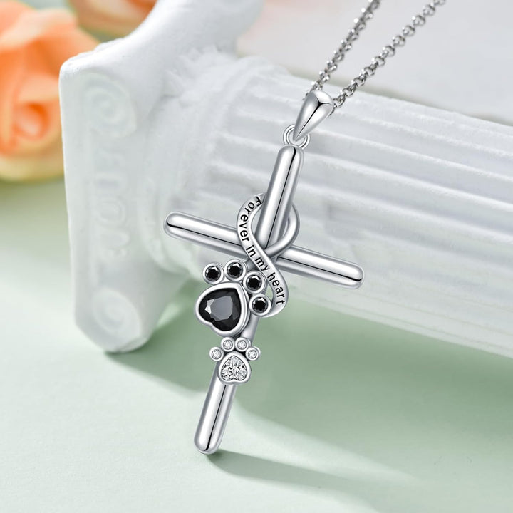 Sterling Silver 925 Necklace – Paw Print Pendant / Cross