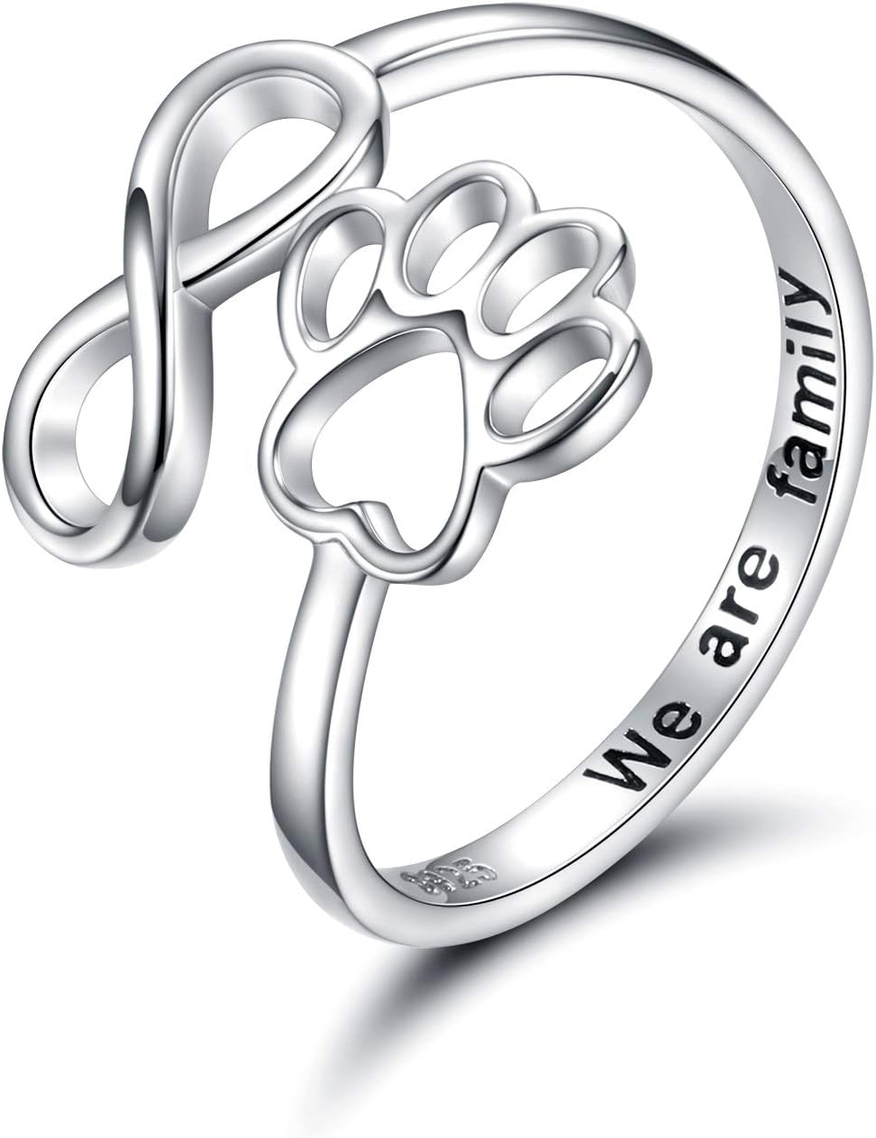 Adjustable 925 Sterling Silver Ring with Paw Print and Artisan Heart