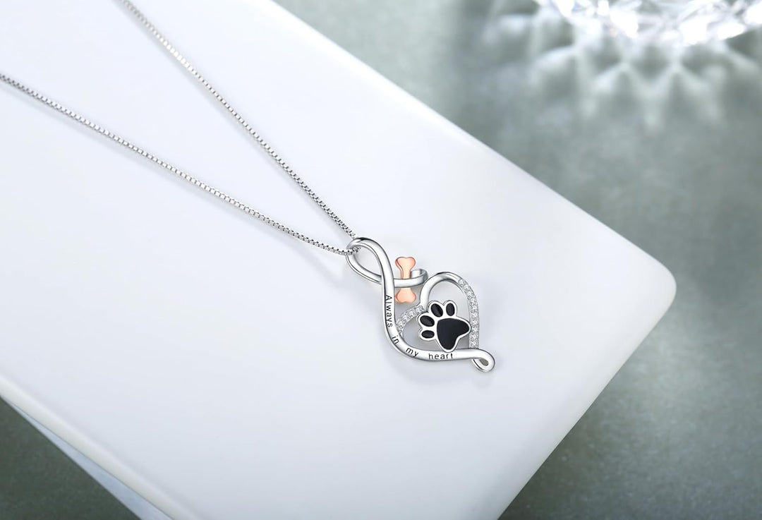 Lucky Necklace with Paw, Heart, and Bone – Pendant "Always in My Heart"