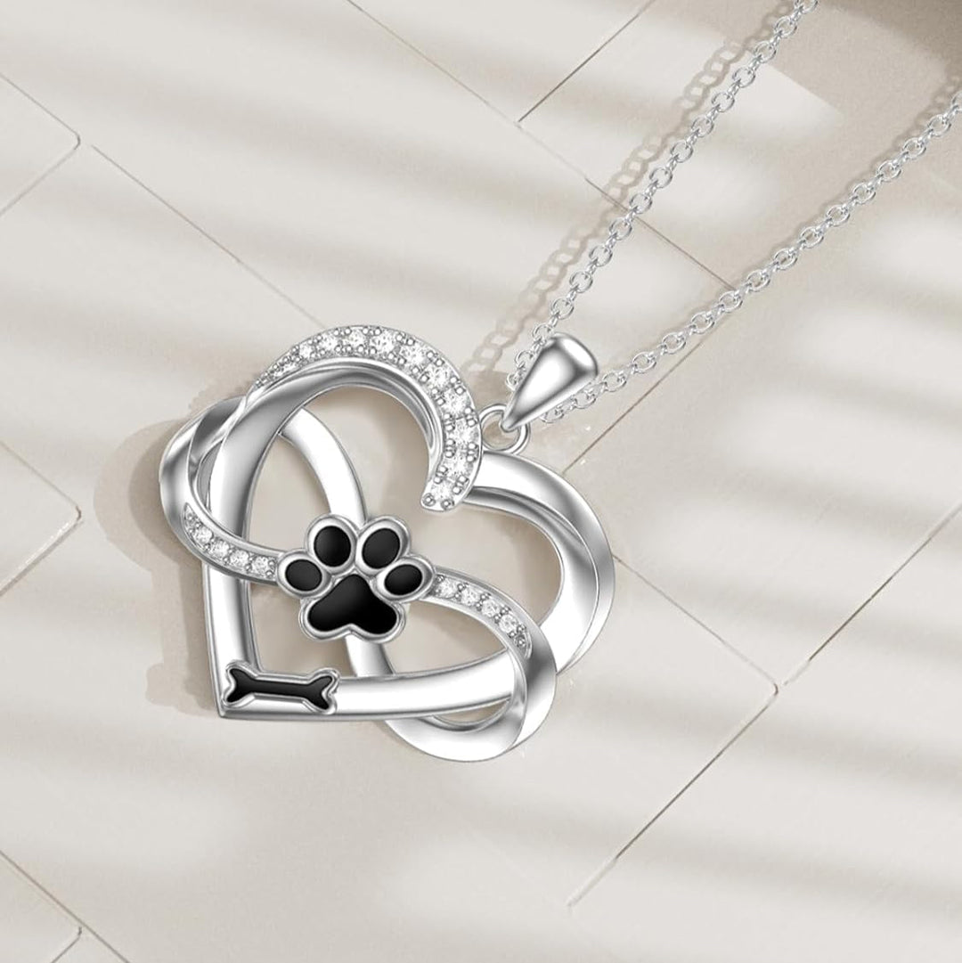 Infinity Necklace with Heart and Paw in 925 Silver – Symbolic Jewelry for Pets