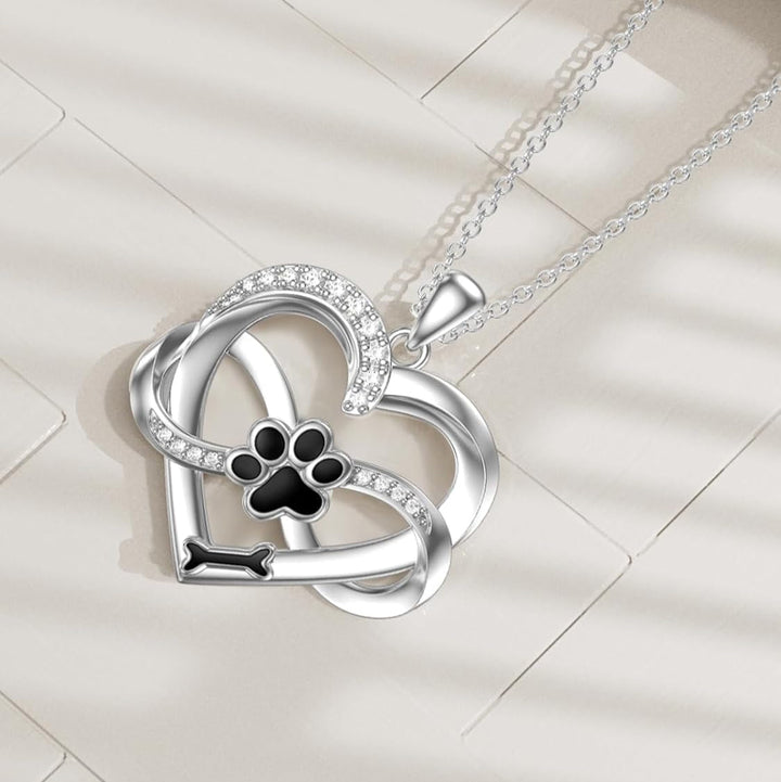 Infinity Necklace with Heart and Paw in 925 Silver – Symbolic Jewelry for Pets