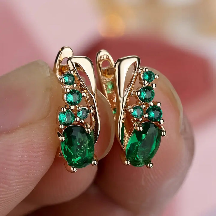 Gold Earrings with Emerald Stones