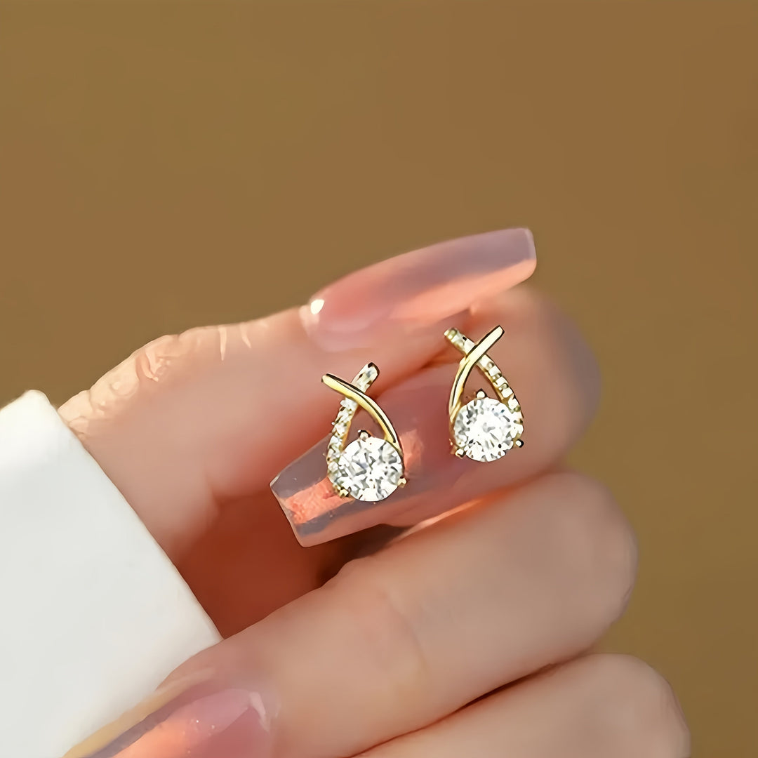 Gold Cross Zirconia Earrings