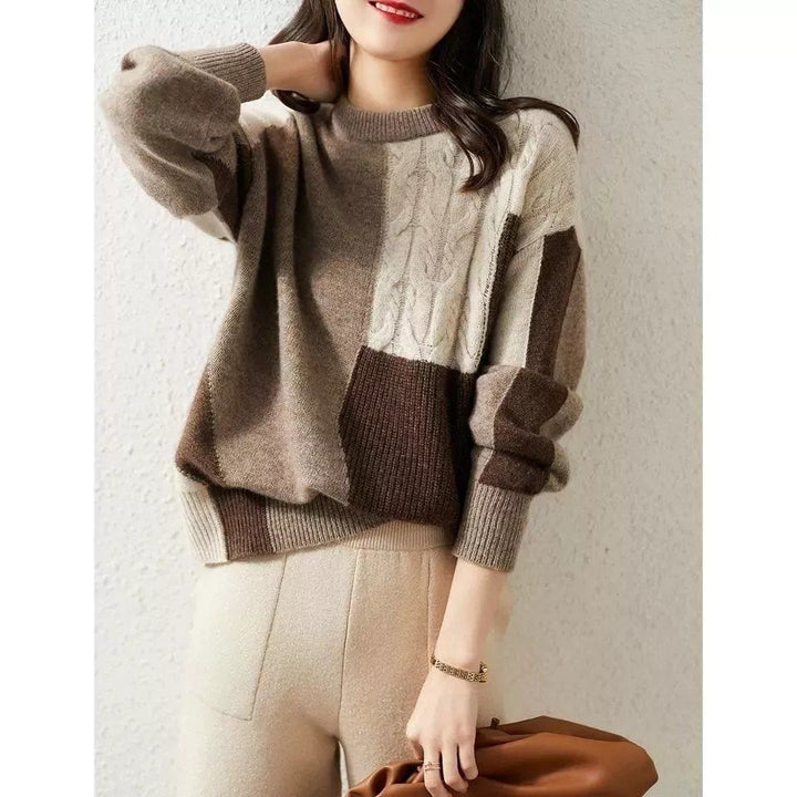Cozy, thick, cashmere sweater with color blocks 02