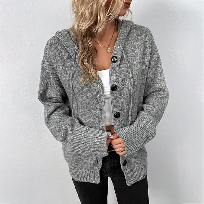 Solid Color Cardigan Sweater with V-Neck