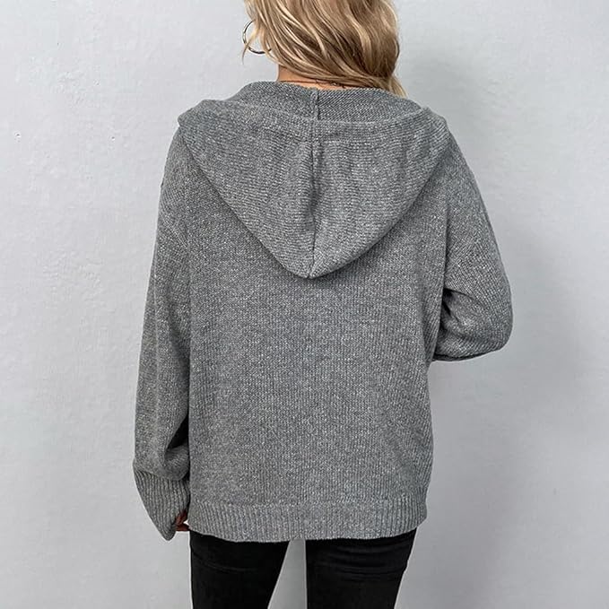 Solid Color Cardigan Sweater with V-Neck