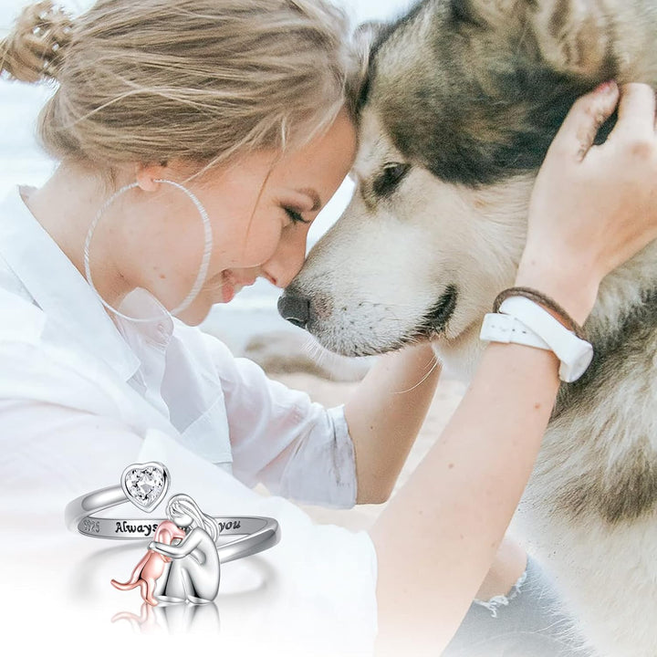 925 Sterling Silver Dog Ring with White Zirconia – Adjustable Ring