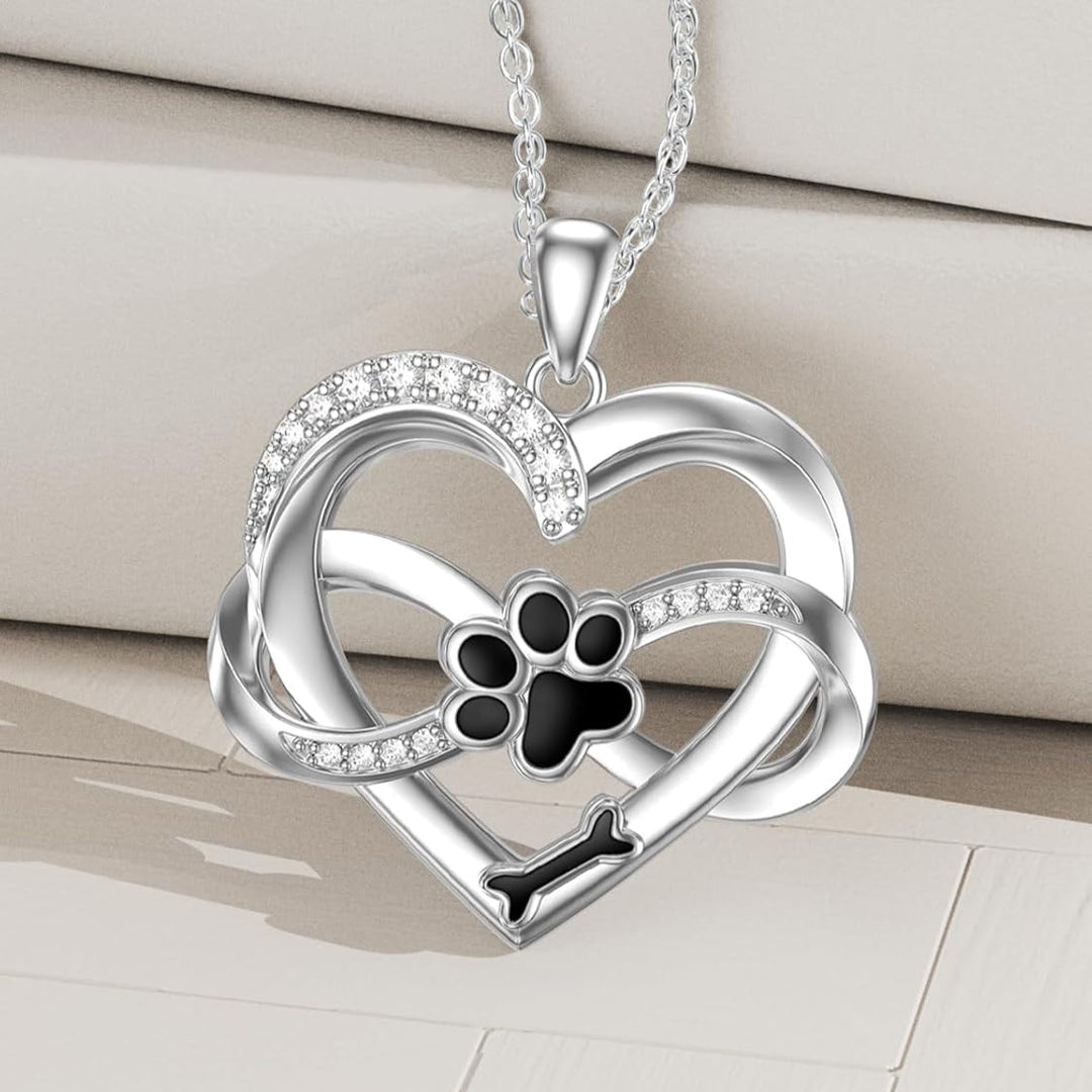 Infinity Necklace with Heart and Paw in 925 Silver – Symbolic Jewelry for Pets