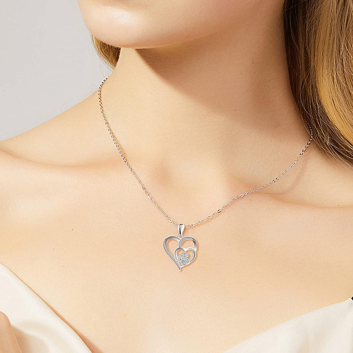 Collar with Pelican for Women – Heart Pendant in Sterling Silver with Paw Print and Zirconia