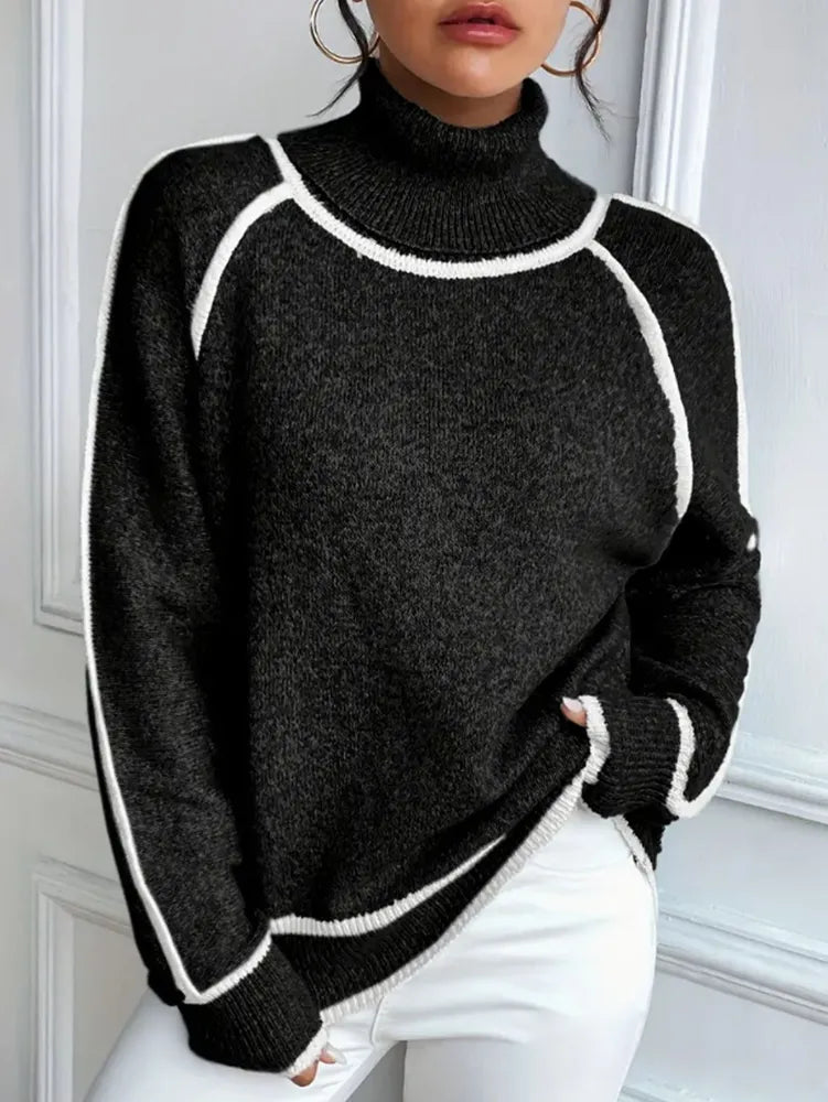 Elegant and Comfortable Long Sleeve Sweater with Turtleneck for Fall and Winter with White Finishing