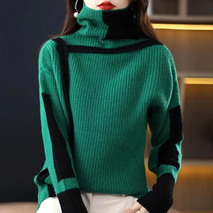 Women's Color Block Turtleneck Sweater for Everyday Wear