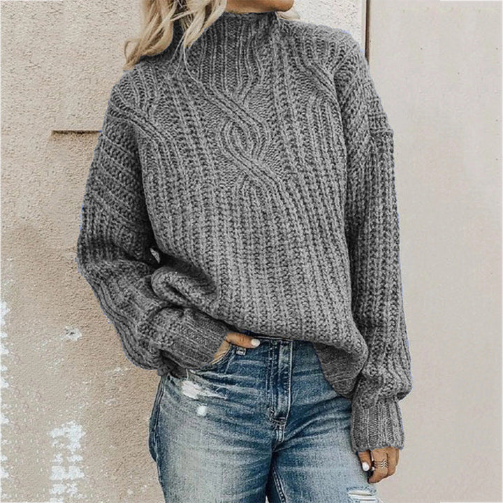Women's solid color turtleneck sweater with a woven pattern, suitable for everyday wear