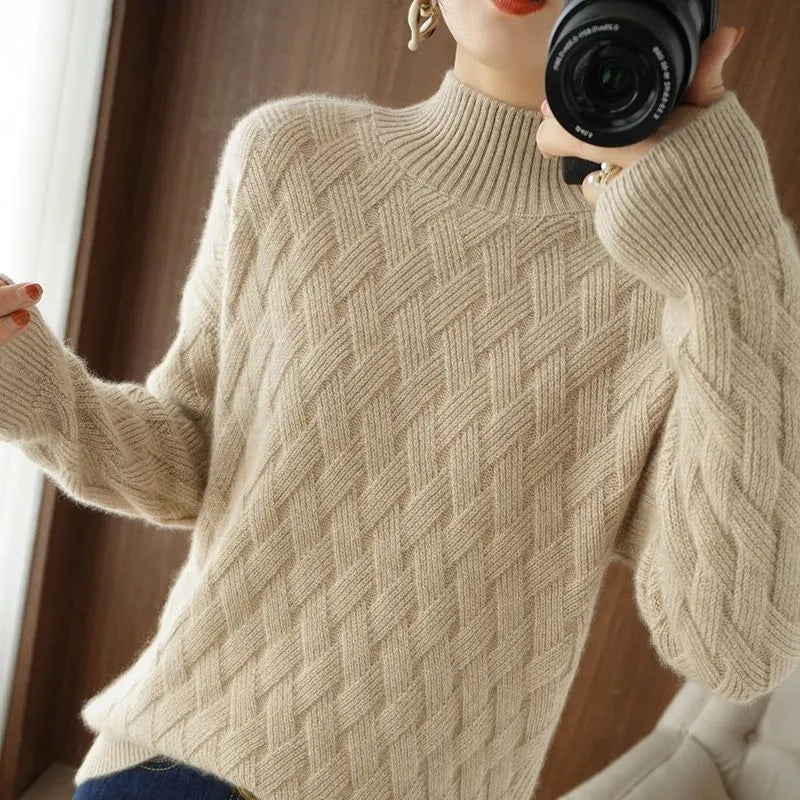 Warm solid color knitted sweater
