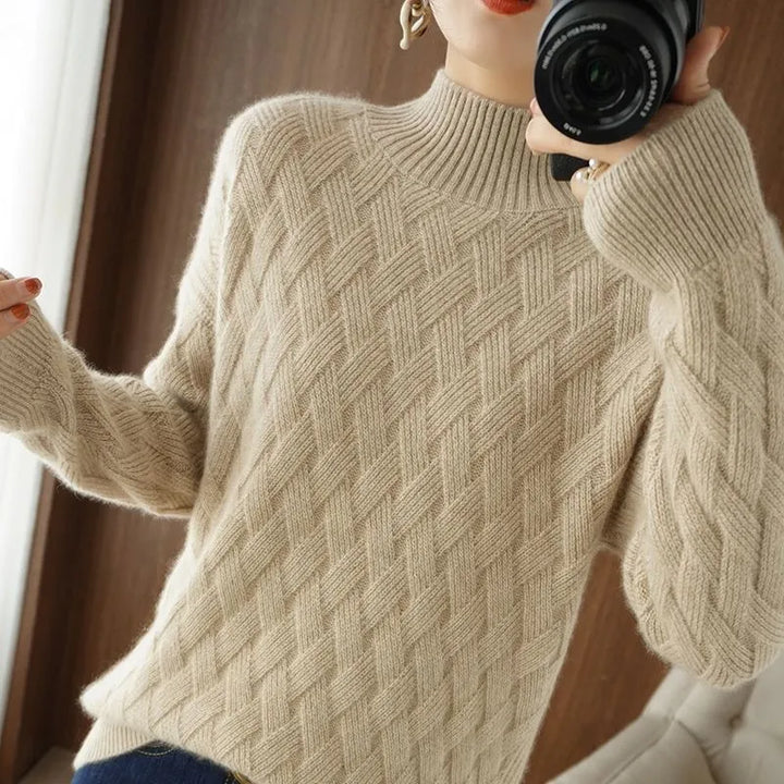 Warm solid color knitted sweater