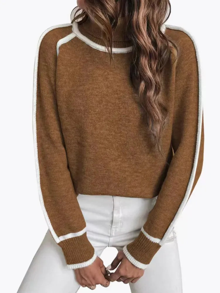 Elegant and Comfortable Long Sleeve Sweater with Turtleneck for Fall and Winter with White Finishing