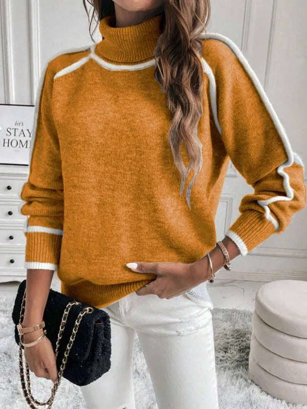 Elegant and Comfortable Long Sleeve Sweater with Turtleneck for Fall and Winter with White Finishing