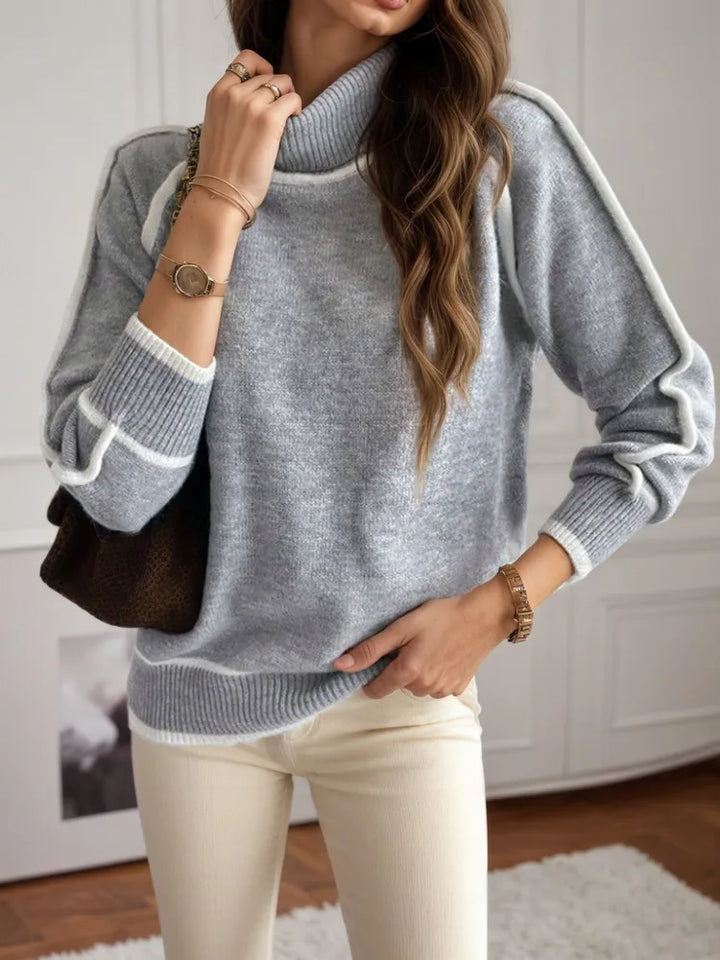Elegant and Comfortable Long Sleeve Sweater with Turtleneck for Fall and Winter with White Finishing