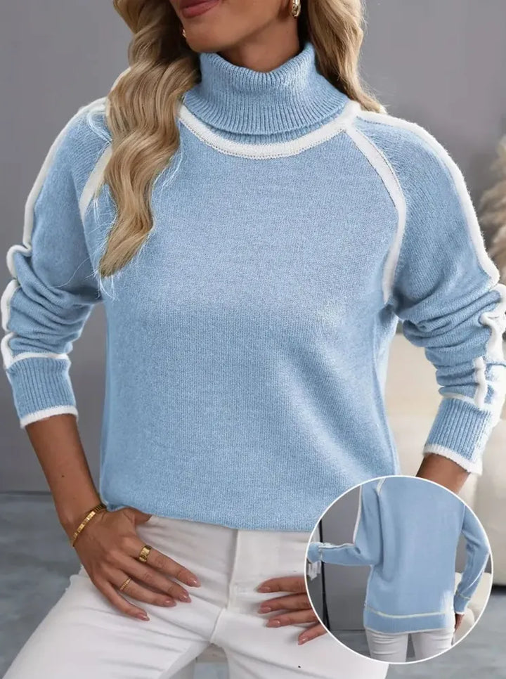 Elegant and Comfortable Long Sleeve Sweater with Turtleneck for Fall and Winter with White Finishing