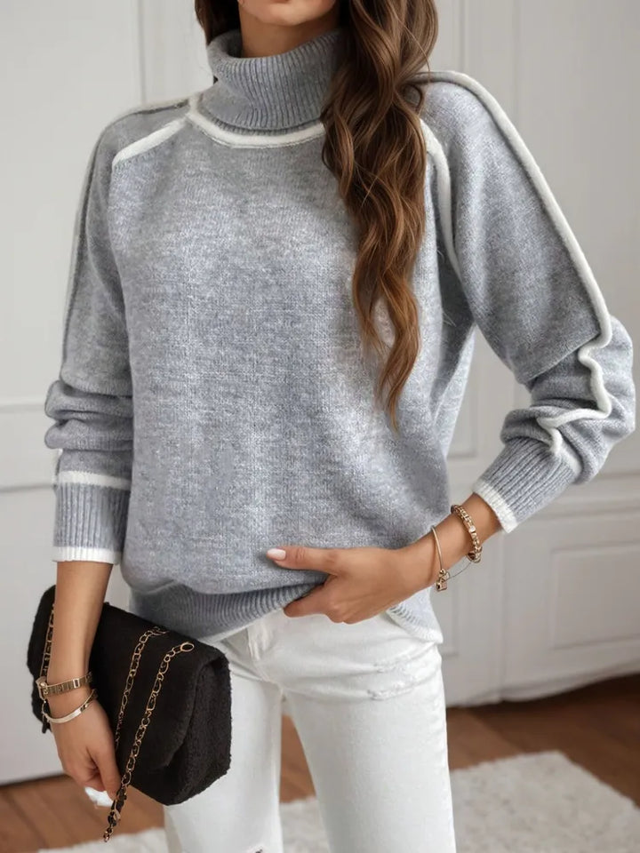 Elegant and Comfortable Long Sleeve Sweater with Turtleneck for Fall and Winter with White Finishing