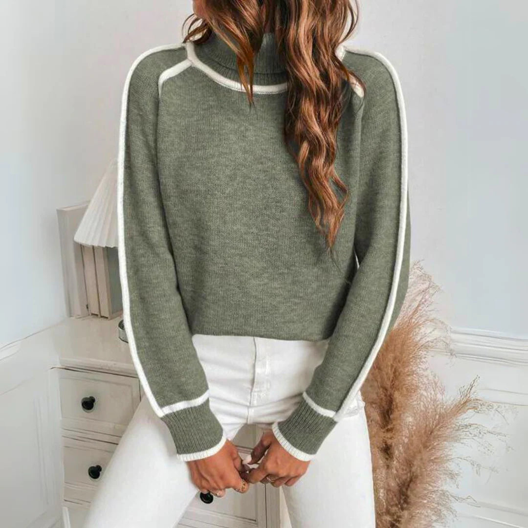 Elegant and Comfortable Long Sleeve Sweater with Turtleneck for Fall and Winter with White Finishing