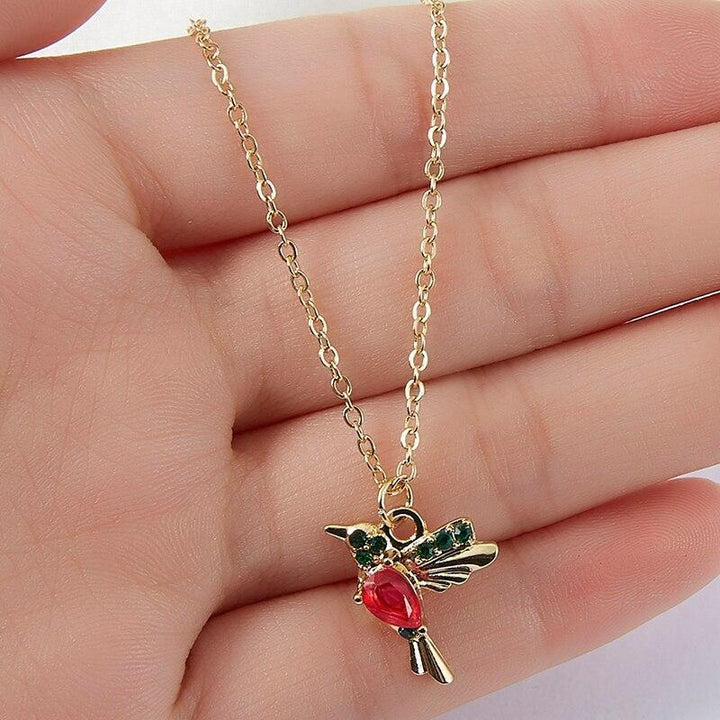 Necklace with Hummingbird in Enamel and Zirconia