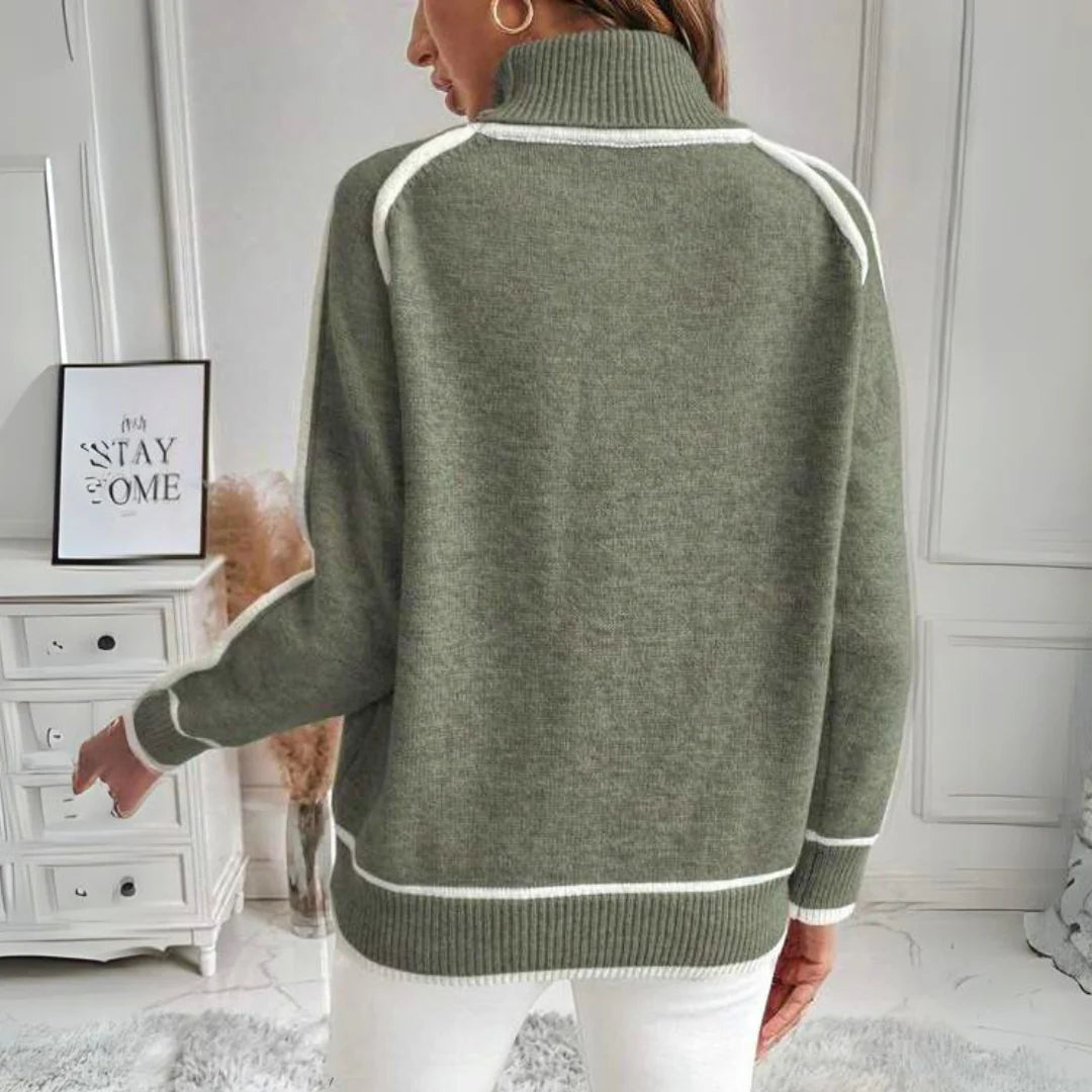 Elegant and Comfortable Long Sleeve Sweater with Turtleneck for Fall and Winter with White Finishing