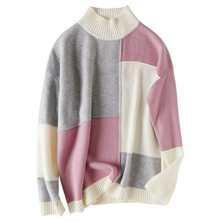 Cashmere sweater with a turtleneck in geometric color blocks