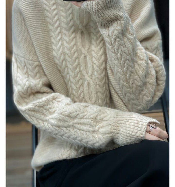 Women's chunky knit turtleneck sweater, designed for everyday wear