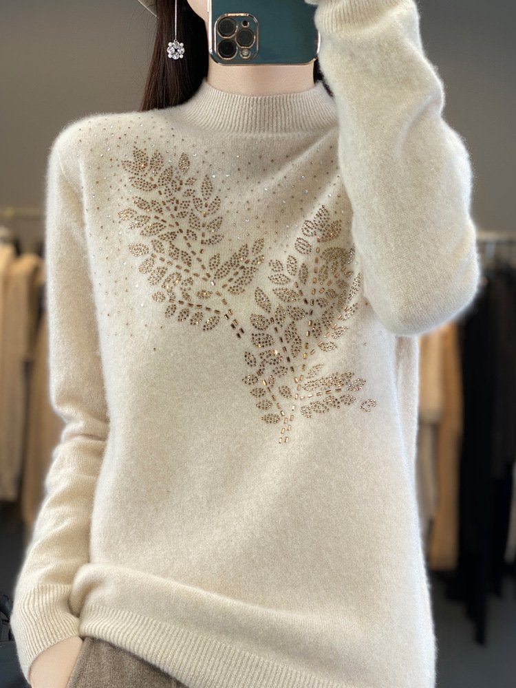 Best-selling solid color sweater adorned with diamonds 02