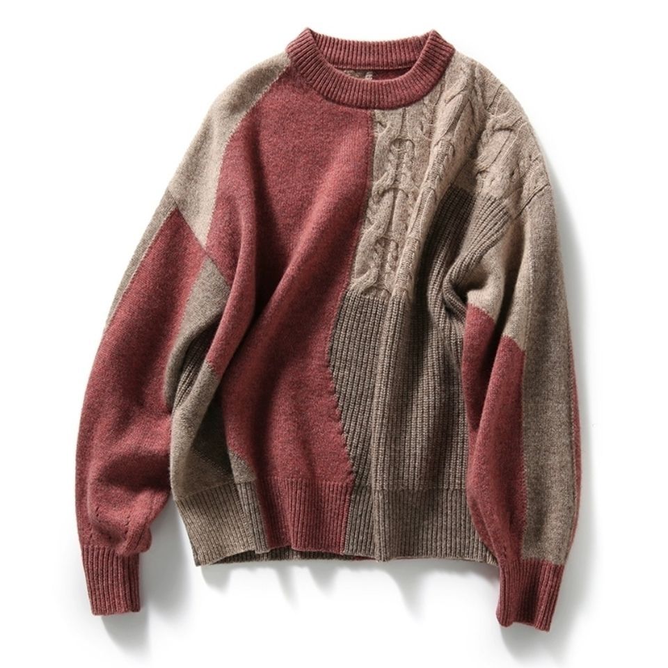 Cozy, thick, cashmere sweater with color blocks 02