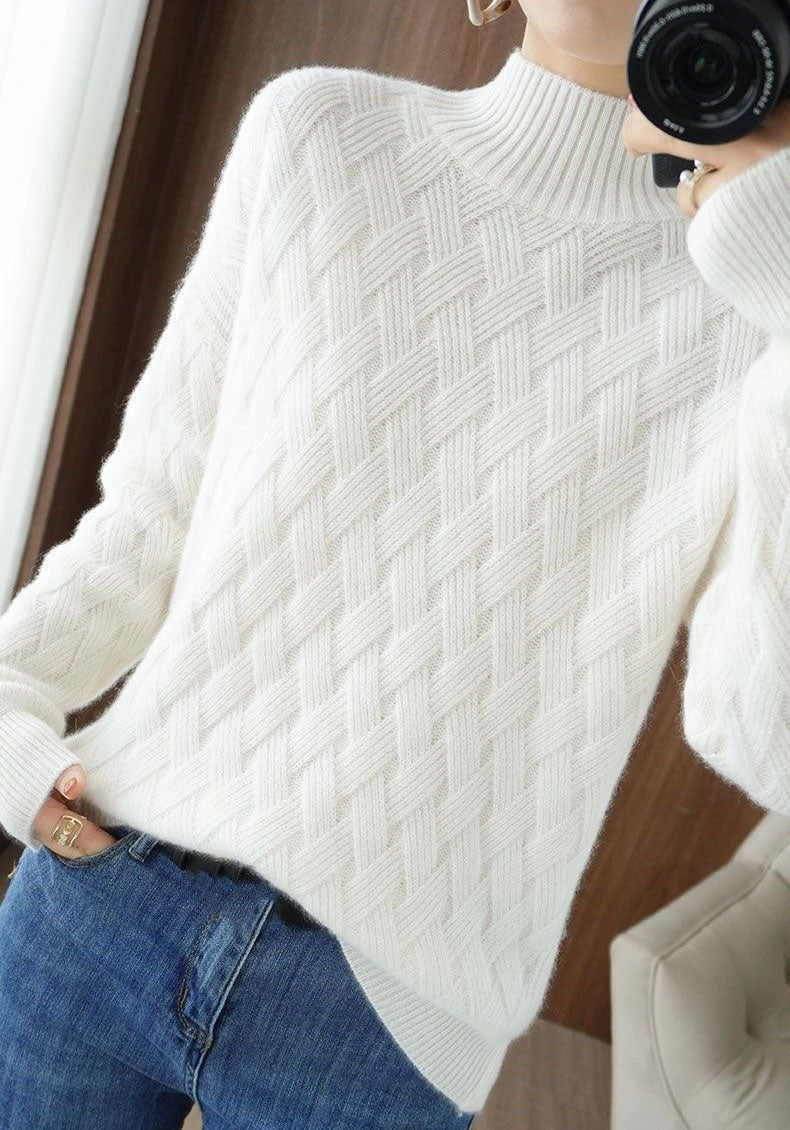 Warm solid color knitted sweater