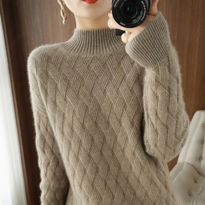 Warm solid color knitted sweater