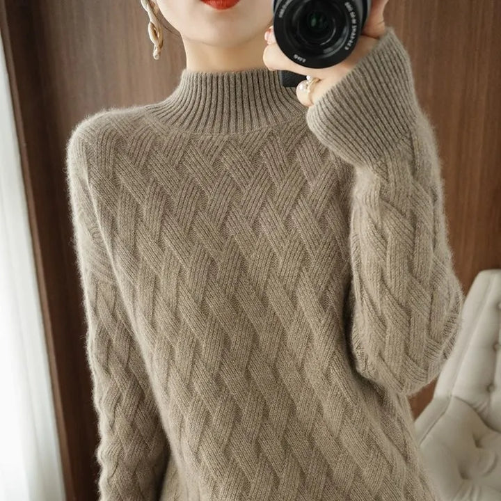 Warm solid color knitted sweater