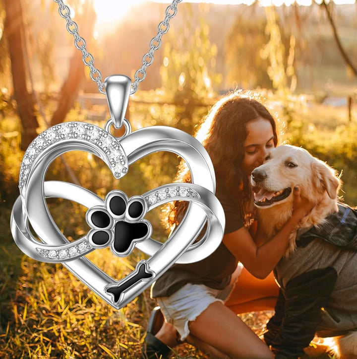 Infinity Necklace with Heart and Paw in 925 Silver – Symbolic Jewelry for Pets