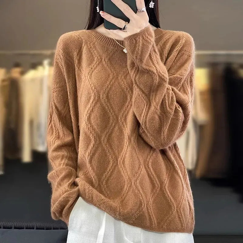 Women's Cashmere Sweater with Round Neck, Made of Knit Fabric
