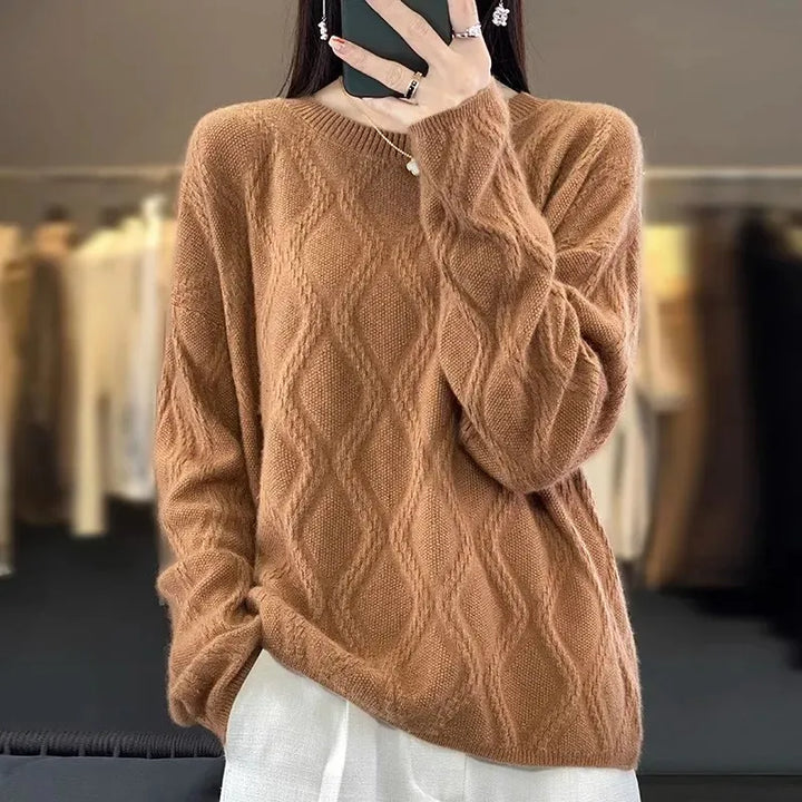 Women's Cashmere Sweater with Round Neck, Made of Knit Fabric