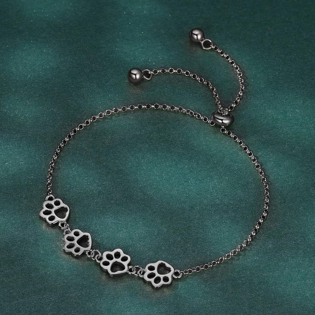 Sterling Silver Dog Paw Print Bracelet – Adjustable