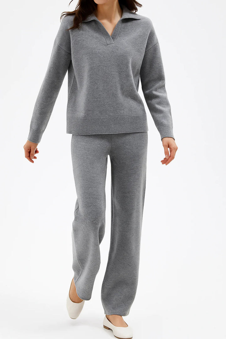 Elegant and comfortable loose, casual sweater + wide-leg pants set, two-piece