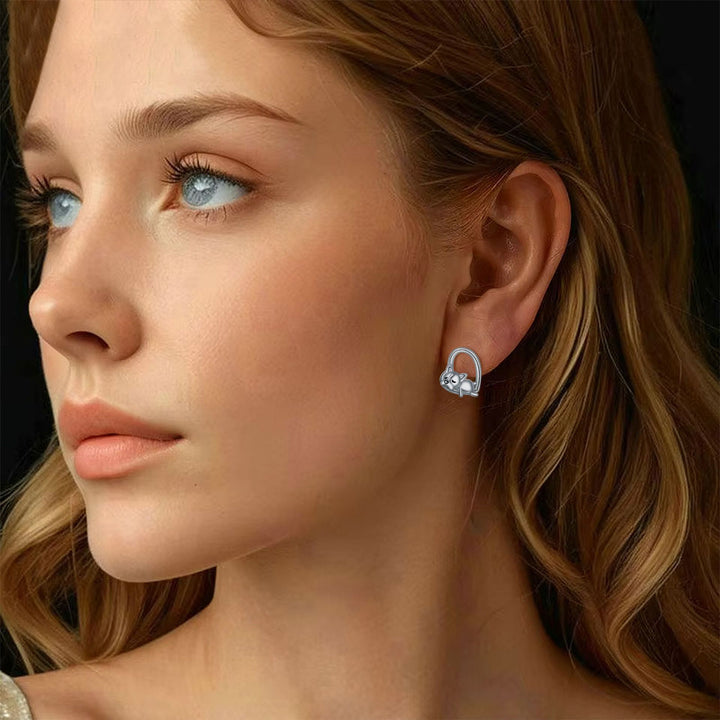 Sleeping Puppy Pendant Earrings in Sterling Silver 925