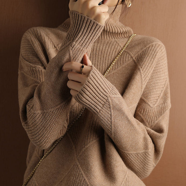 Elegant loose-knit sweater with a neckline