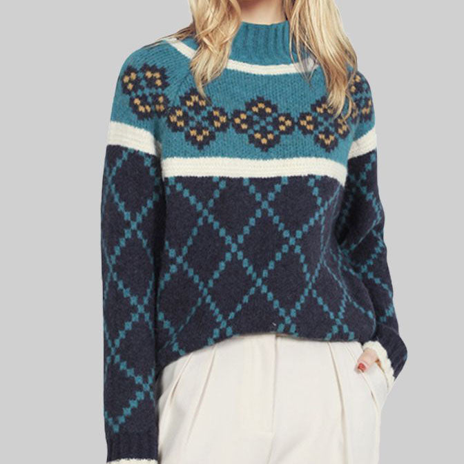 Women's Checked Cashmere Sweater with Turtleneck