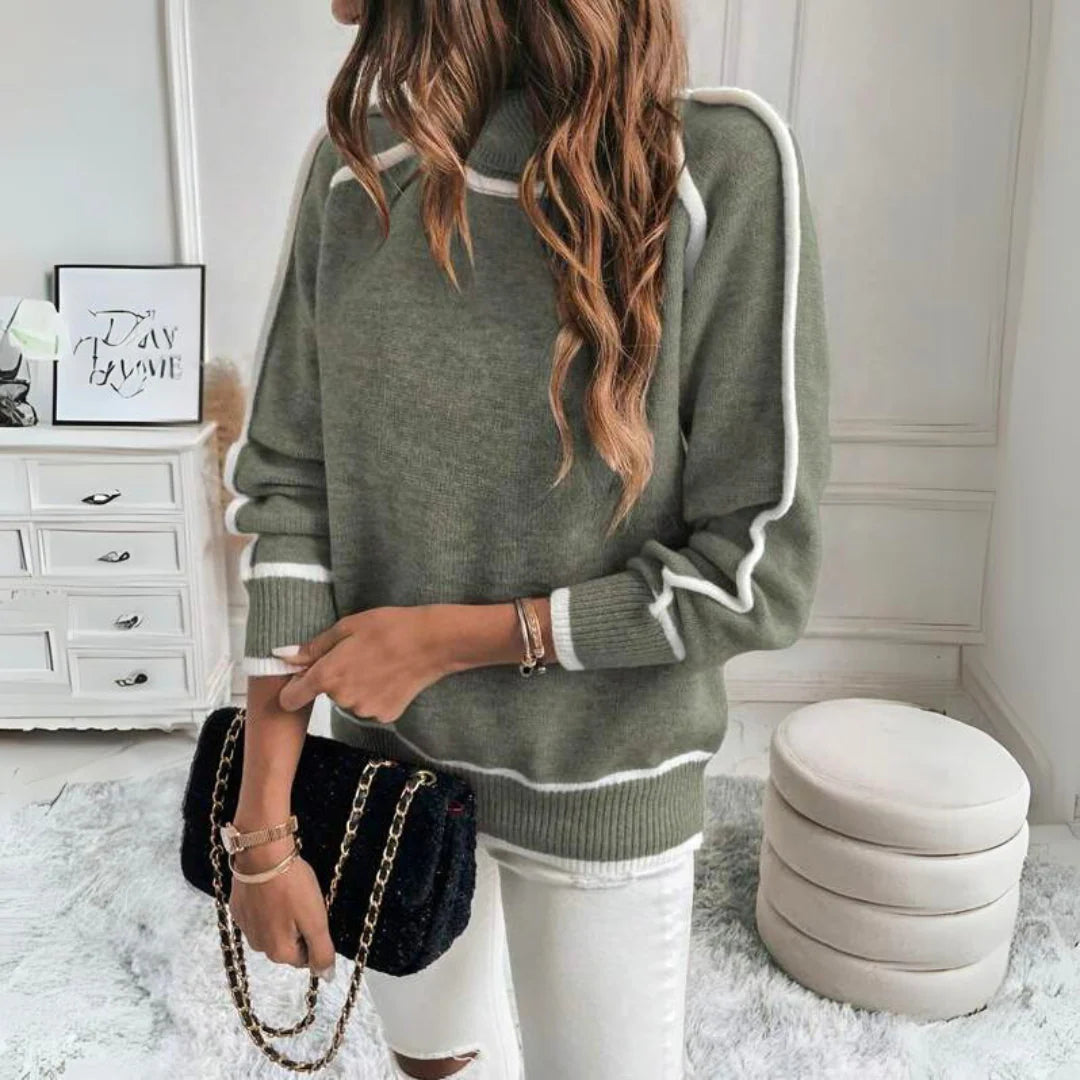 Elegant and Comfortable Long Sleeve Sweater with Turtleneck for Fall and Winter with White Finishing
