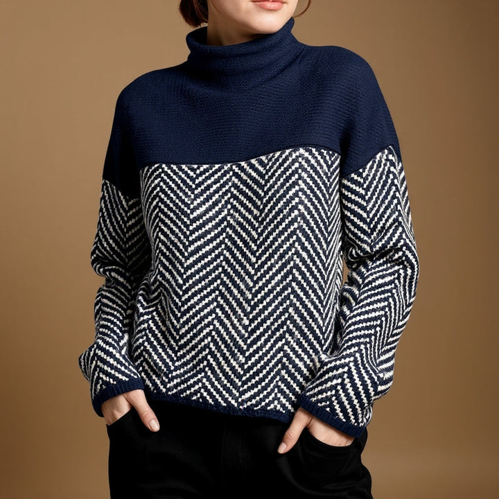 Winter Knit Sweater with Mosaic and Turtleneck