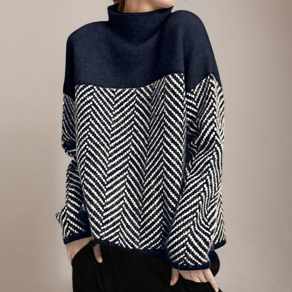 Winter Knit Sweater with Mosaic and Turtleneck