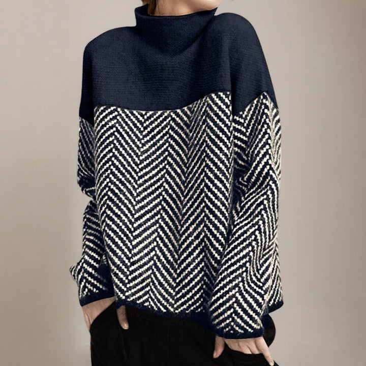 Winter Knit Sweater with Mosaic and Turtleneck