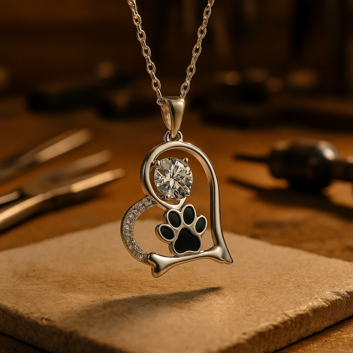 Heart Paw Shaped Sapphire Necklace - For Dog Lovers