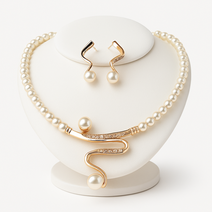 Natural Pearl Necklace + Earring Set